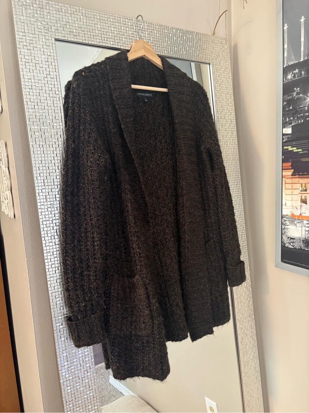 Vintage Cynthia Rowley Thick Front Chunky Knit Cardigan Sweater - Dark Brown